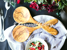 Olivewood Salad Spoon Set - Handcrafted Durable Tableware Utensils - Olive Wood Serving Spoons - Rustic Kitchen Tools - Wooden Salade Spoon