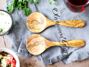 Olivewood Salad Spoon Set - Handcrafted Durable Tableware Utensils - Olive Wood Serving Spoons - Rustic Kitchen Tools - Wooden Salade Spoon