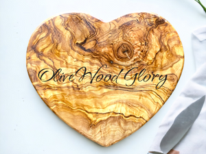 Handcrafted Olivewood Heart-Shaped Board - One-Piece Natural Wood - Cheese Cutting Serving Charcuterie Hot Plate - Unique Kitchen Gift