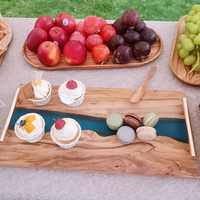 Charcuterie Epoxy Natural Olive Wood Serving Tray - Natural Olive Wood Serving Tray ( Hand made Food safe )