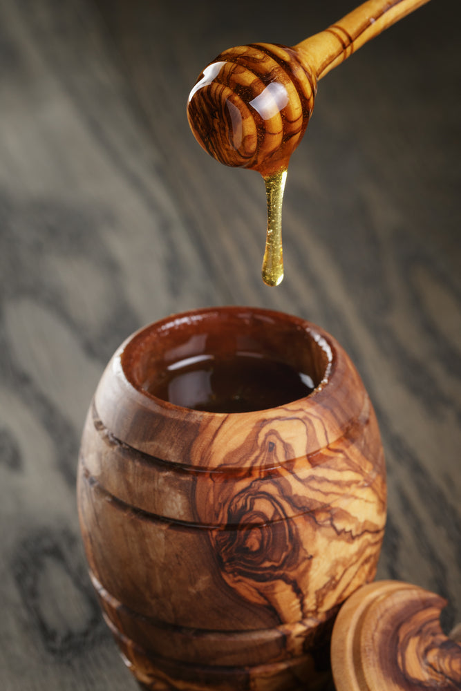 Olive Wood Honey Jar With Dipper Made of Olive Wood Handmade,Natural,Chemical Free, seamless