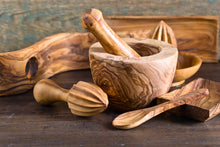 MORTAR AND PESTLE made from a single block of olive wood, Handmade, chemical free,seamless,nonporous