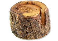 Set of 6 Coasters in a natural holder olive wood tree trunk
